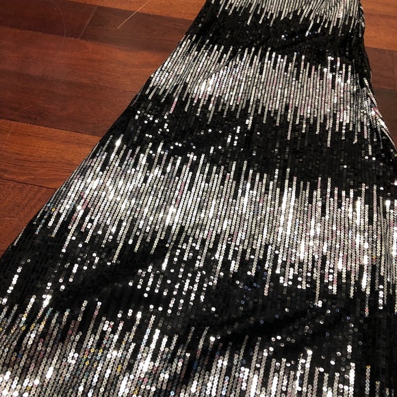 Black and Silver Halter Gown with Hot Pink Band - Picture 3 of 7